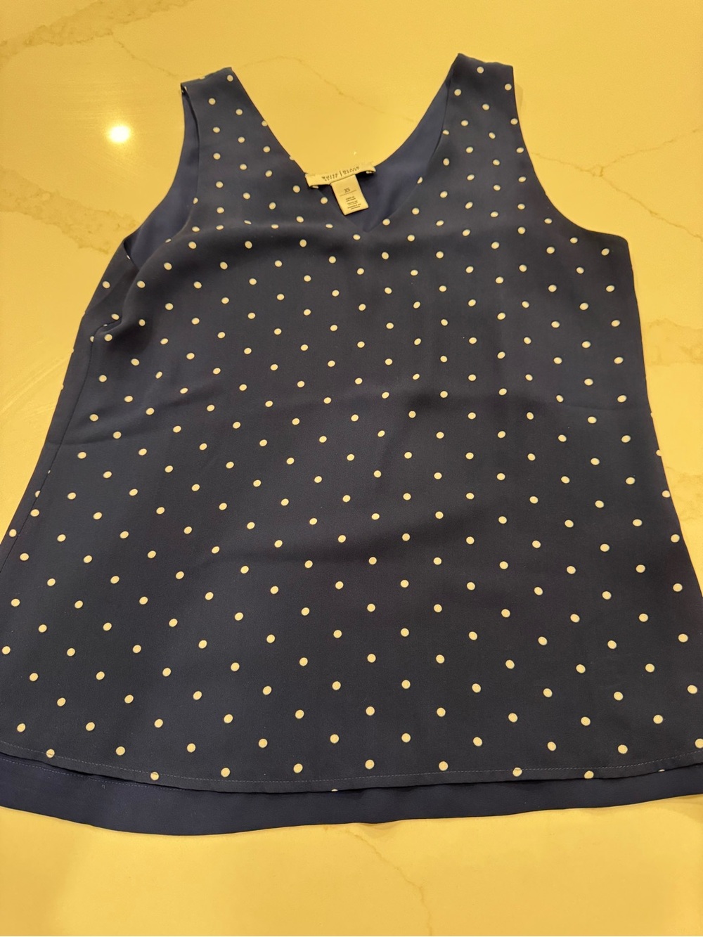 White House Black Market Blue Polka Dot V-Neck Sleeveless Top